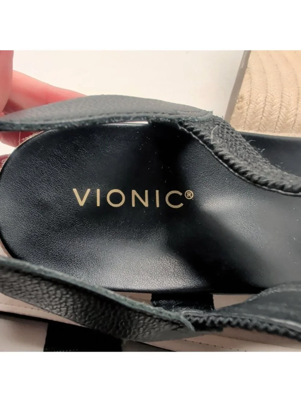 Vionic Espadrilles 12 Black Leather Wedge Platform Calera